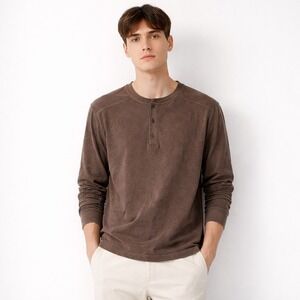 NEW American Giant Mens Broken In Premium Slub Henley Shirt Large Brown USA